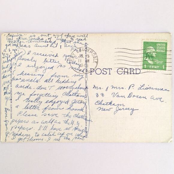 Vintage 1946 Linen Postcard Tropical Canal Fort Lauderdale Florida Palm Tree - Picture 2 of 2